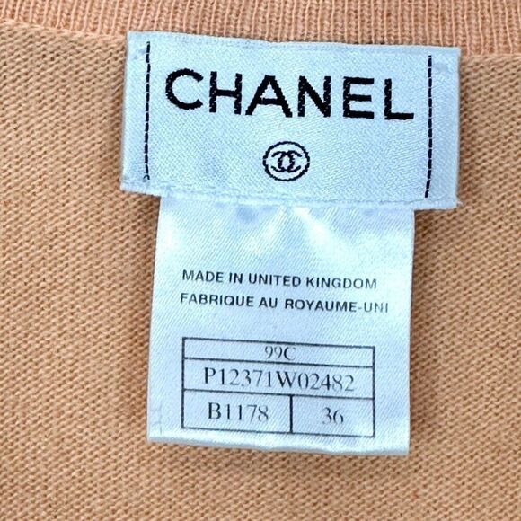 Vtg Chanel 99C Cruise 100% Cashmere Cardigan Peach FR36 CC Logo Button Old Money - Picture 5 of 11